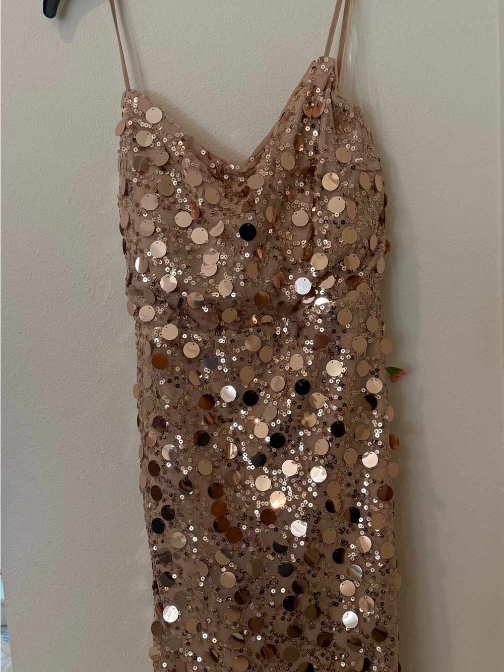 Rose Gold Sequin Slip Mini Dress with Spaghetti Straps